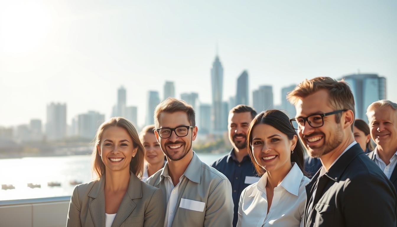 A serene, sun-drenched scene showcasing satisfied customers of Tower Quality Cleaning, a professional carpet steam cleaning service in Melbourne. In the foreground, well-dressed individuals smile warmly as they share their testimonials, their faces captured with a crisp, documentary-style lens. The middle ground features a team of uniformed service technicians, their expressions radiating pride and confidence in their work. In the background, a stylized, minimalist rendering of the Melbourne cityscape provides a refined, urban backdrop, complementing the professional atmosphere. The overall mood is one of trust, quality, and customer satisfaction. A serene, sun-drenched scene showcasing satisfied customers of Tower Quality Cleaning, a professional carpet steam cleaning service in Melbourne. In the foreground, well-dressed individuals smile warmly as they share their testimonials, their faces captured with a crisp, documentary-style lens. The middle ground features a team of uniformed service technicians, their expressions radiating pride and confidence in their work. In the background, a stylized, minimalist rendering of the Melbourne cityscape provides a refined, urban backdrop, complementing the professional atmosphere. The overall mood is one of trust, quality, and customer satisfaction.