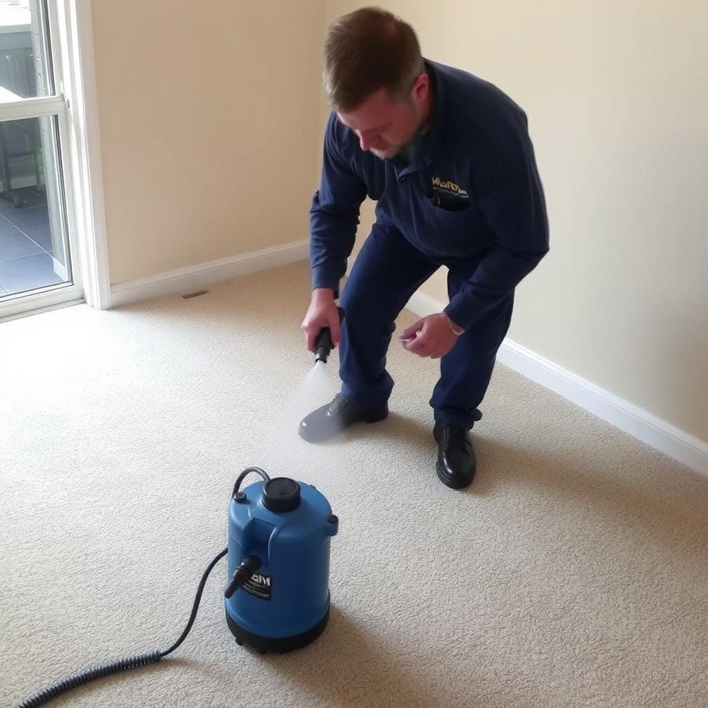 Carpet protection treatment being applied after flood water removal