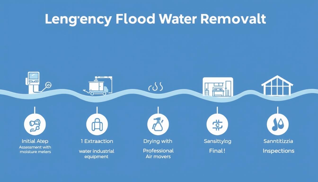Step-by-step emergency flood water removal process being performed in a Dandenong home